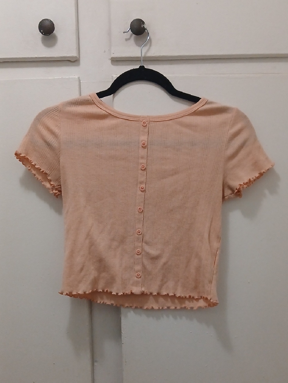 wonder nation Peach Ribbed Button-Back Short Sleeve Tee